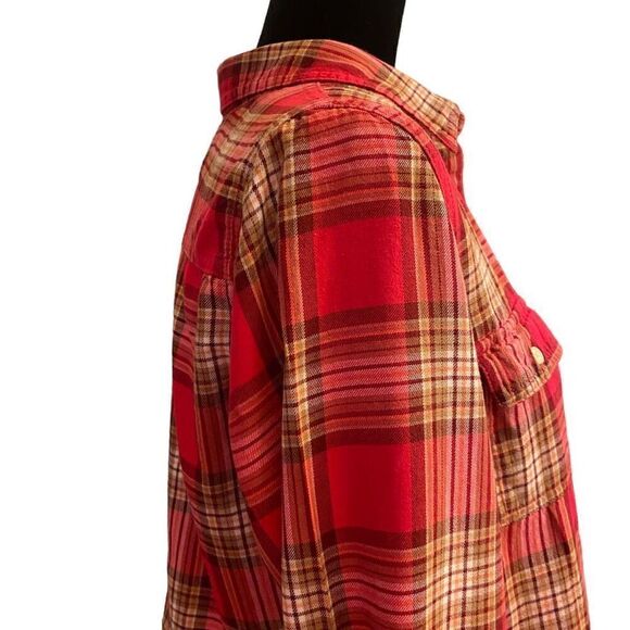 Old Navy Red Plaid Long Sleeve Flannel Button Down‎ Top Sz M - Picture 6 of 13